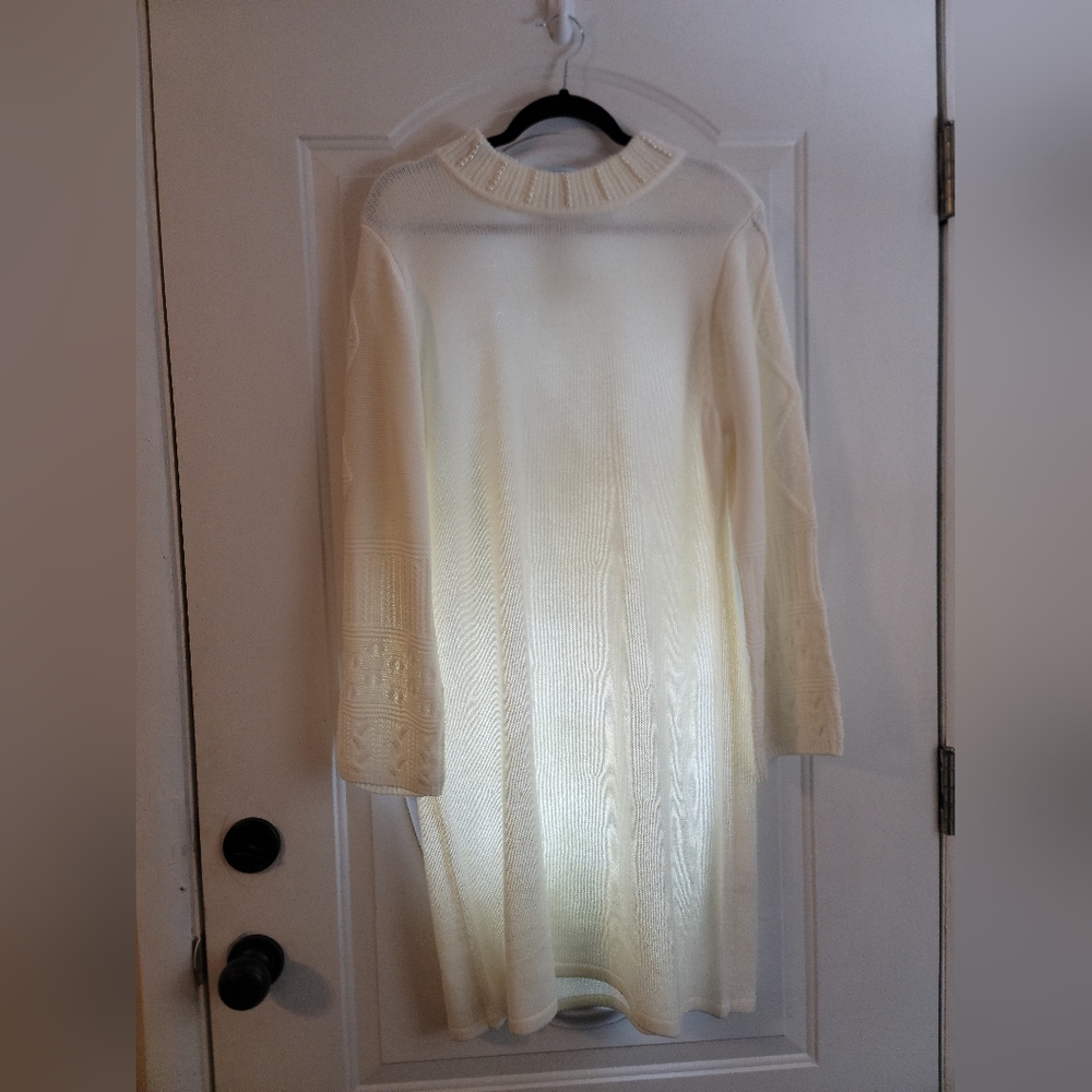 Karl Lagerfeld Paris sweater dress, knee length pearl detailed collar